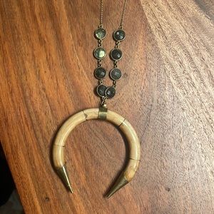 Boho Labradorite Wood Double Horn Necklace